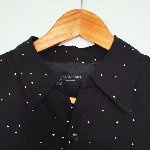 RAG AND BONE CROSS DOT PRINT BLACK DRAPE SHIRT DRESS SIZE SMALL - Picture 3 of 6